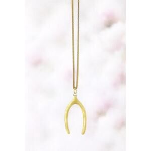 Large Vintage Bakelite Wishbone Pendant 22 inch Gold Tone Chain